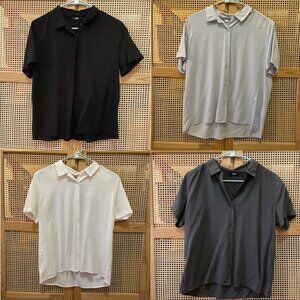 Uniqlo Rayon Short Sleeve Blouse Bundle x4 - Black/Light Blue/White/Olive W's XS